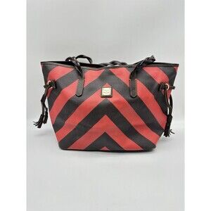 Dooney & Bourke "Bailey" Tote Bag Red/Brown Chevron Stripes w/Gold Hardware